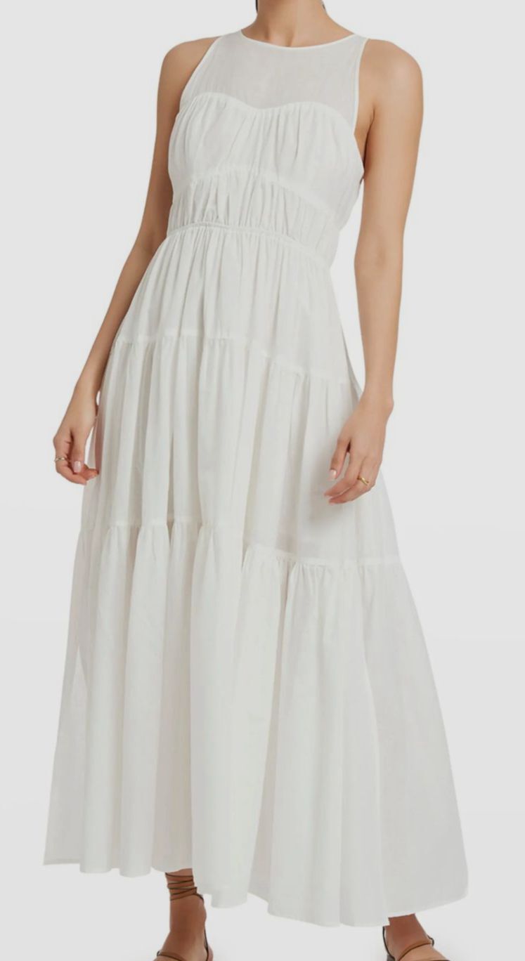 $265 Jets Australia Women’s White Animale Tiered Tie-Back Maxi Dress Size S