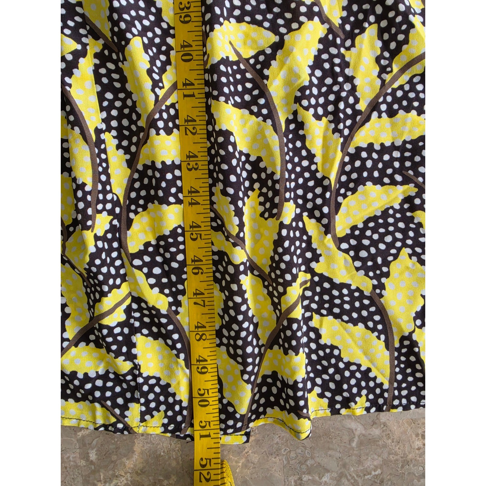 No.6 Store Button Back Dress Black Yellow Leaf Polka Dot Midi Pockets Size 2