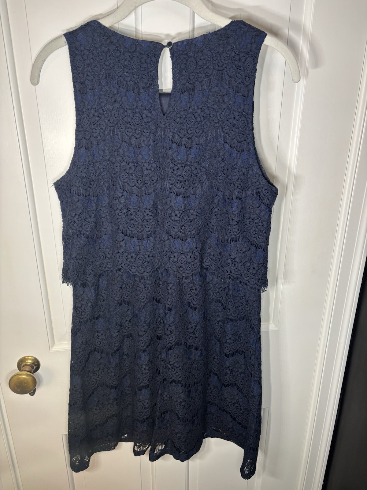 NWOT Large Monteau Navy Blue Lace Shift Overlay Dress Scalloped Floral