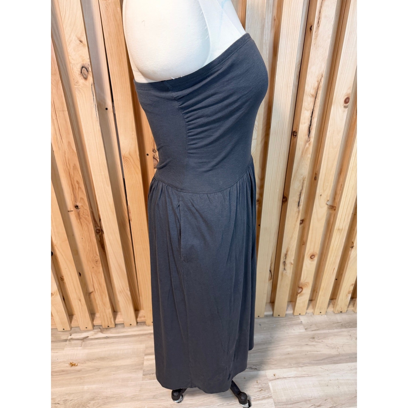 Aerie Strapless Midi Dress Gray Soft Knit Pockets Women’s Large L