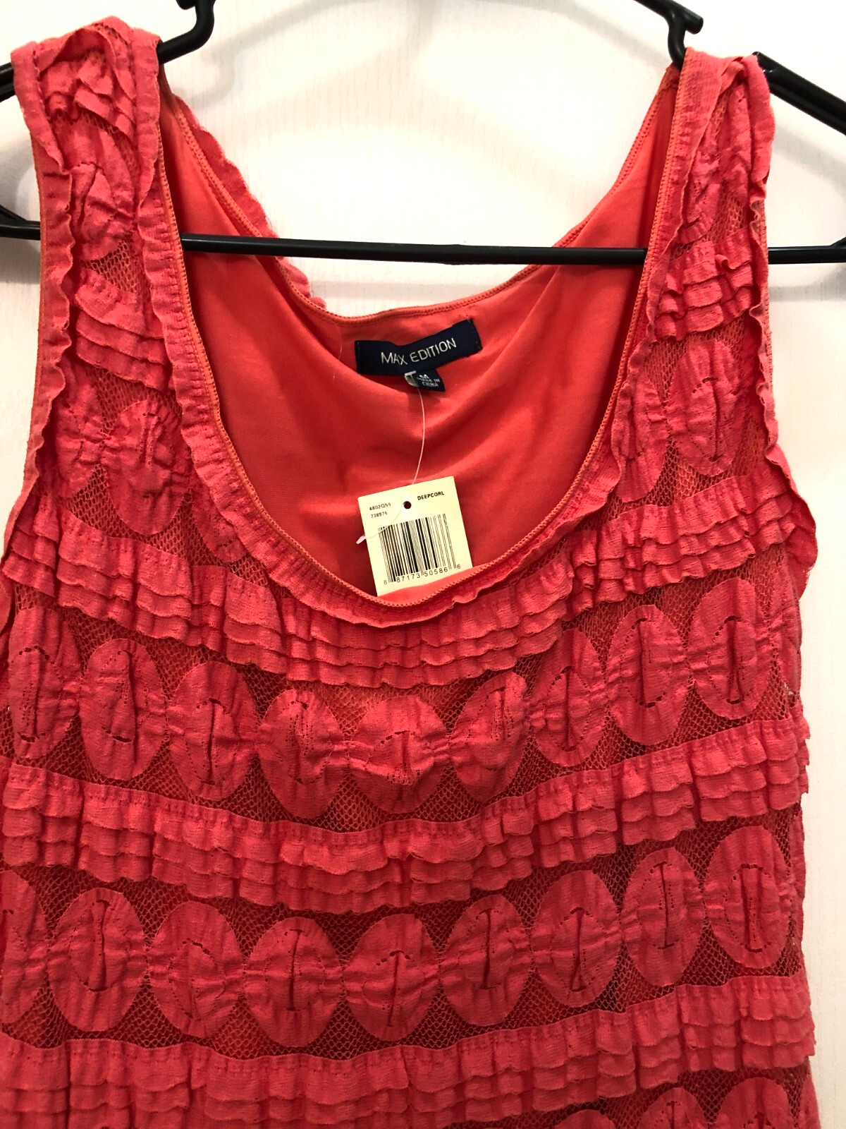 Max Edition Stretch Coral Lace Lined Pullover Sleeveless Dress M NWT