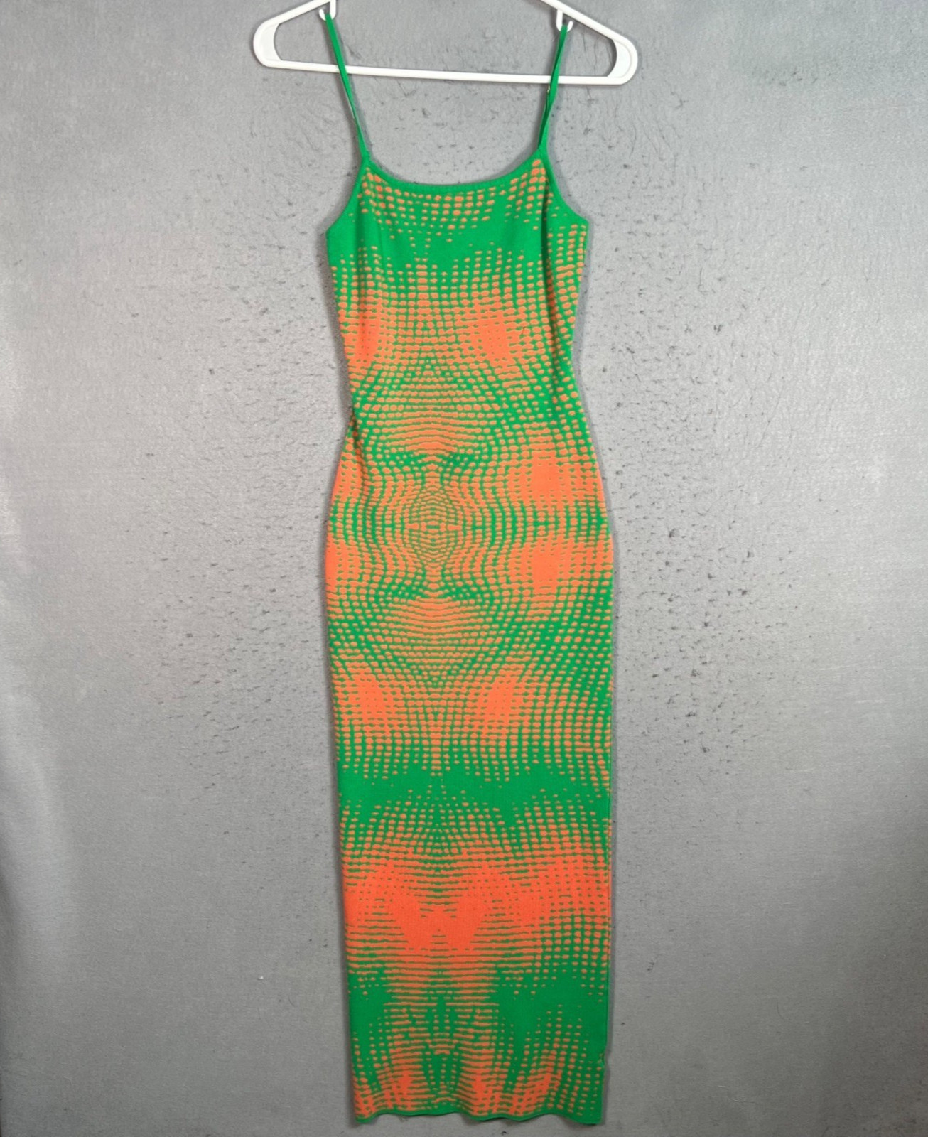 Hera Collection Womens Medium Green & Orange Bodycon Maxi Dress Spaghetti Straps