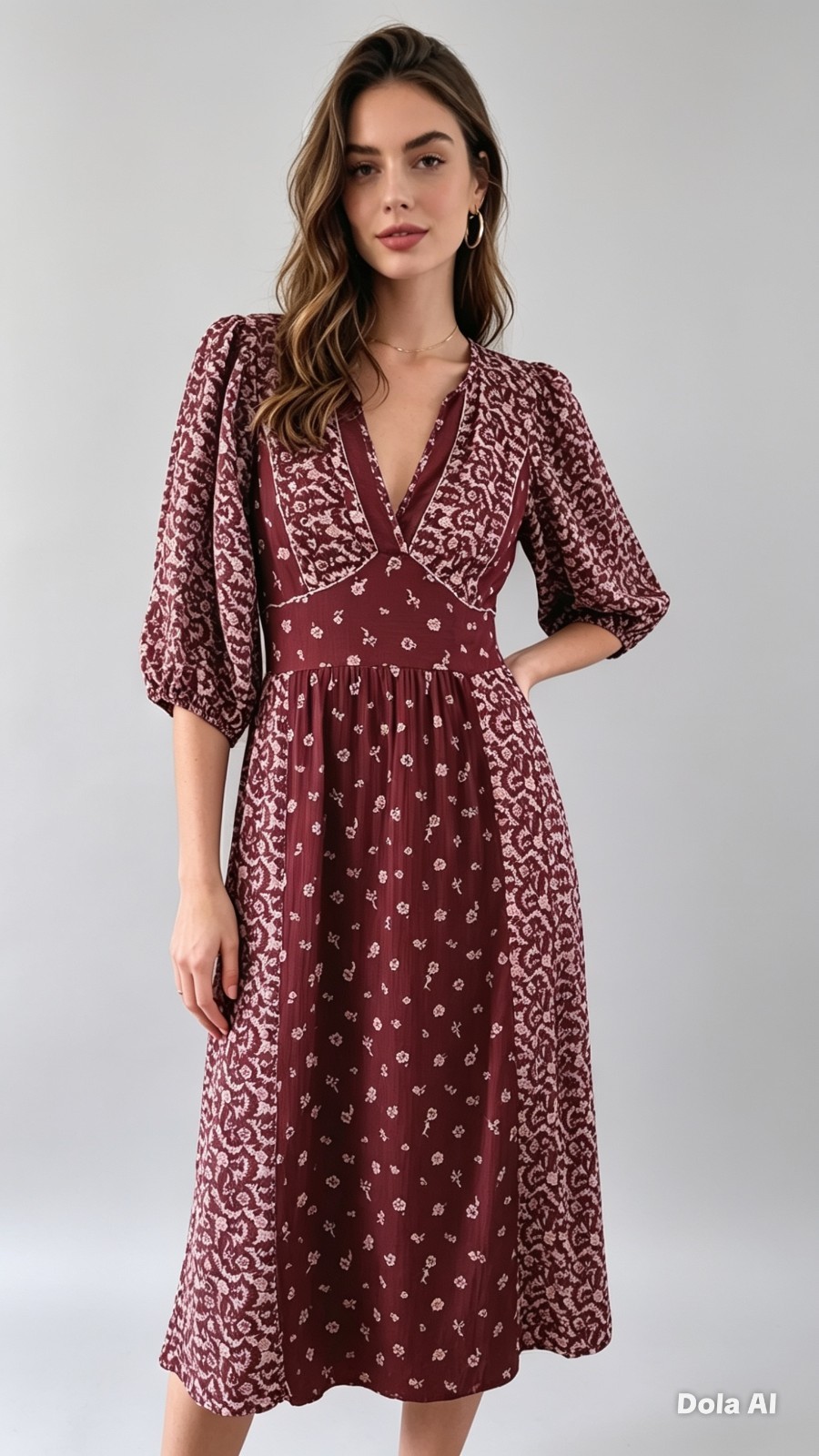 FAT FACE Kelly Burgundy Red Wild Ditsy Midi Dress. Size UK 12 / 14. *excellent*