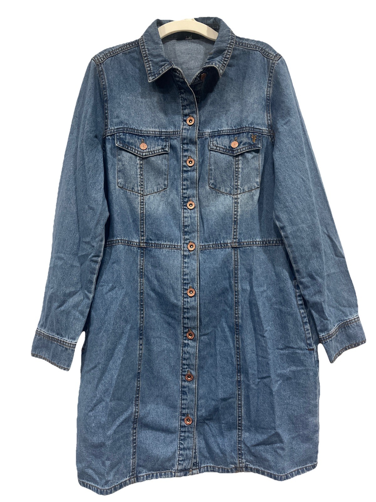 FRYE Distressed Denim Dress Lightweight Long Sleeve Button Front Women’s Medium