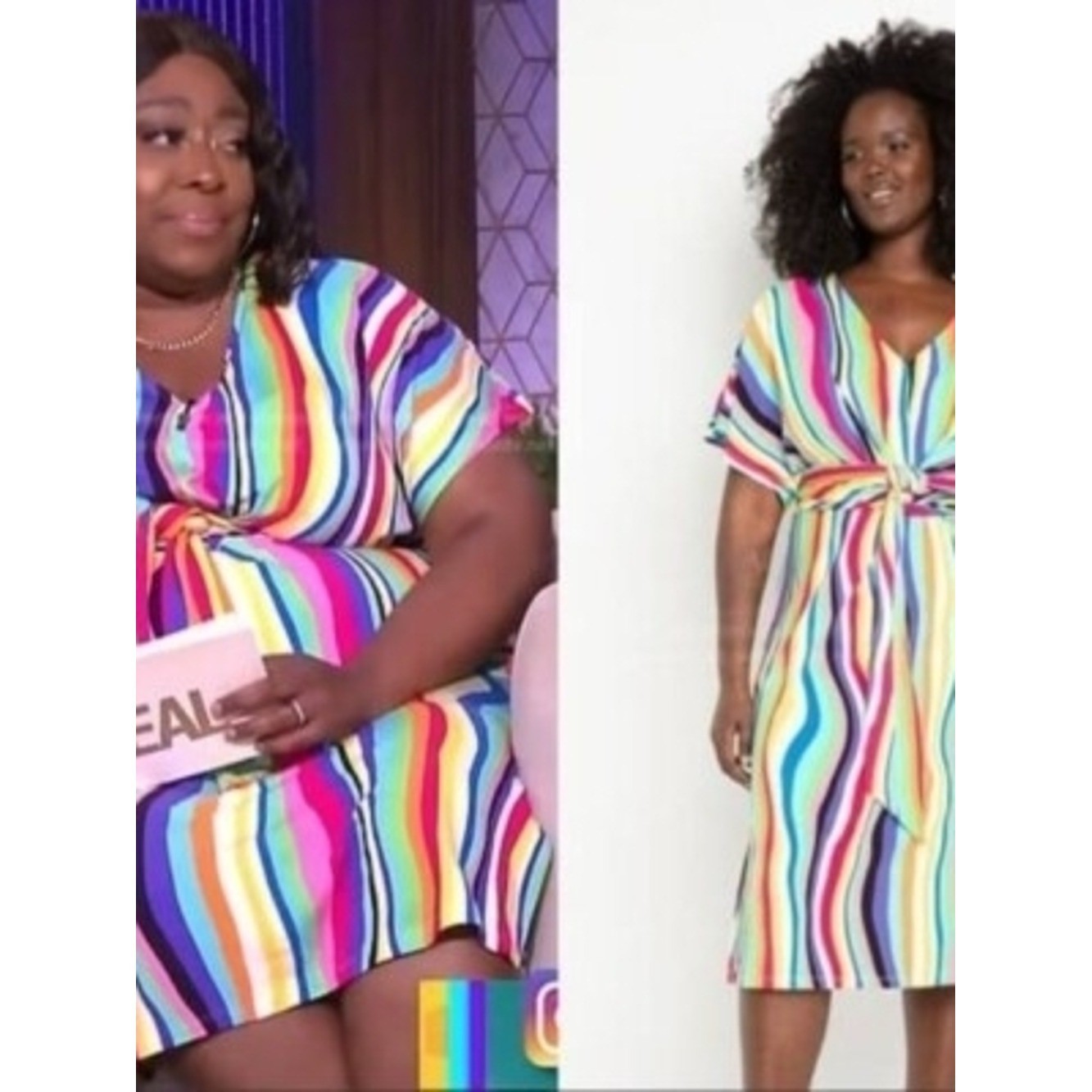 ELOQUII | Rainbow Multicolor Striped V-Neck Wrap Around Tie-Waist Dress | 22