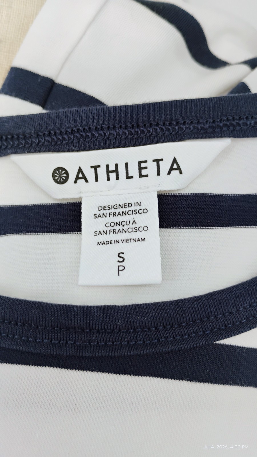 NEW Athleta Essential Tee Dress Winona Navy Stripe Stretch Size Small