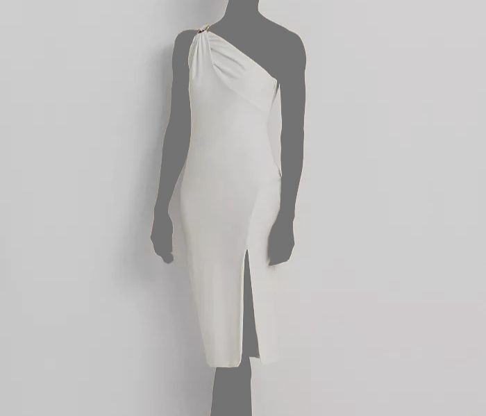 Lauren Ralph Lauren Women’s White Pleated Buckle One-Shoulder Dress Size 10