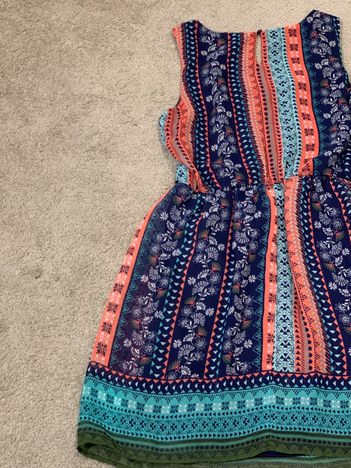 As U Wish Dress Womens Size Small Boho pattern Sleeveless Fit Flare Keyhole back