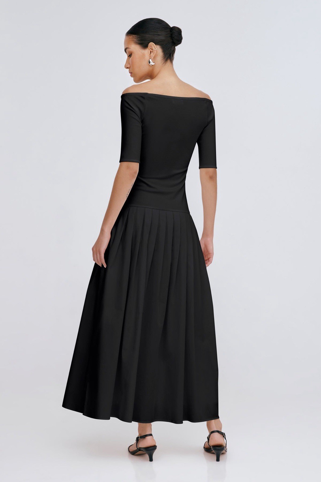 Marcella NYC Mila maxi small black chic formal pointe cotton formal pockets