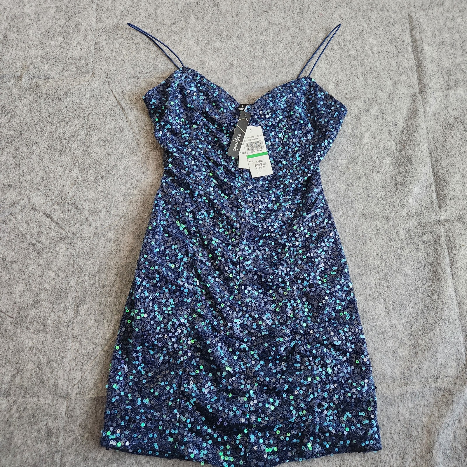 Speechless Sequin Ruched Bodycon Mini Dress Women’s L Blue Formal Party Prom NEW