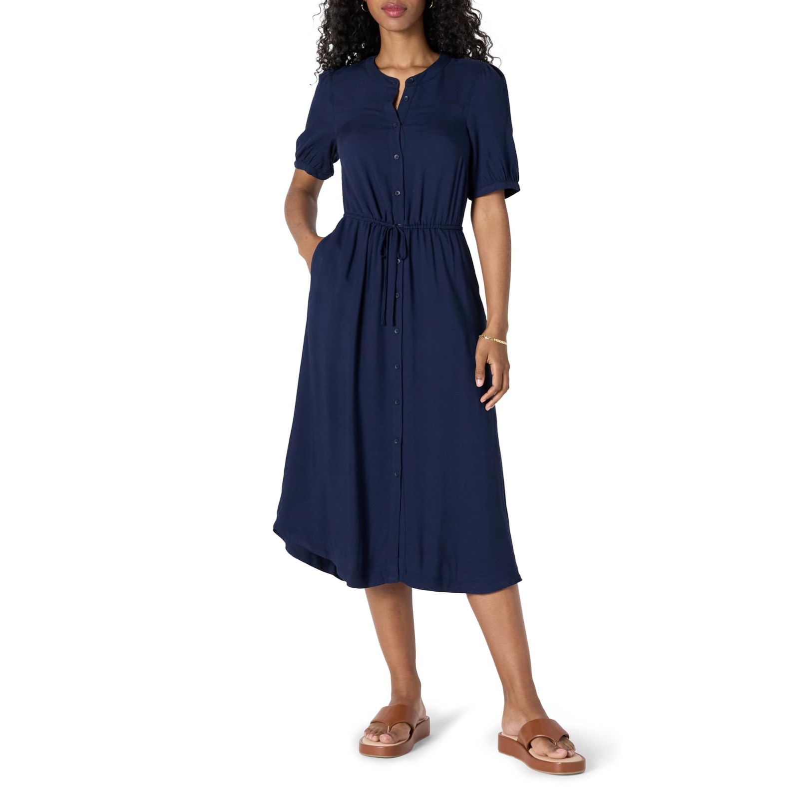 Amazon Essentials Women’s Fit and Flare Half-Sleeve Waisted Midi A-Line Dress