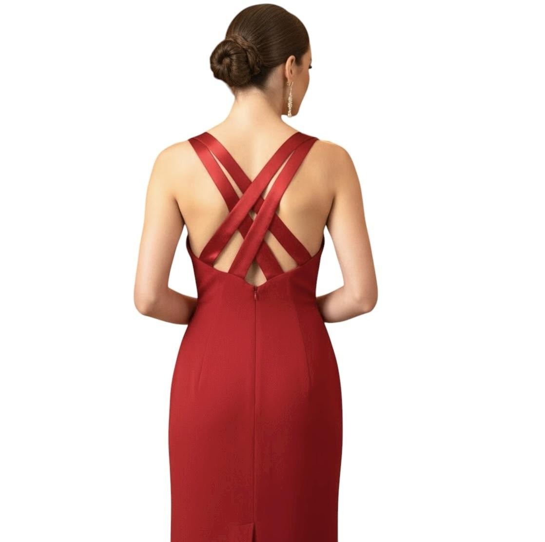 CDC Caren Desiree Company Dress Womens 8 Red Crisscross Back Midi Cocktail Party