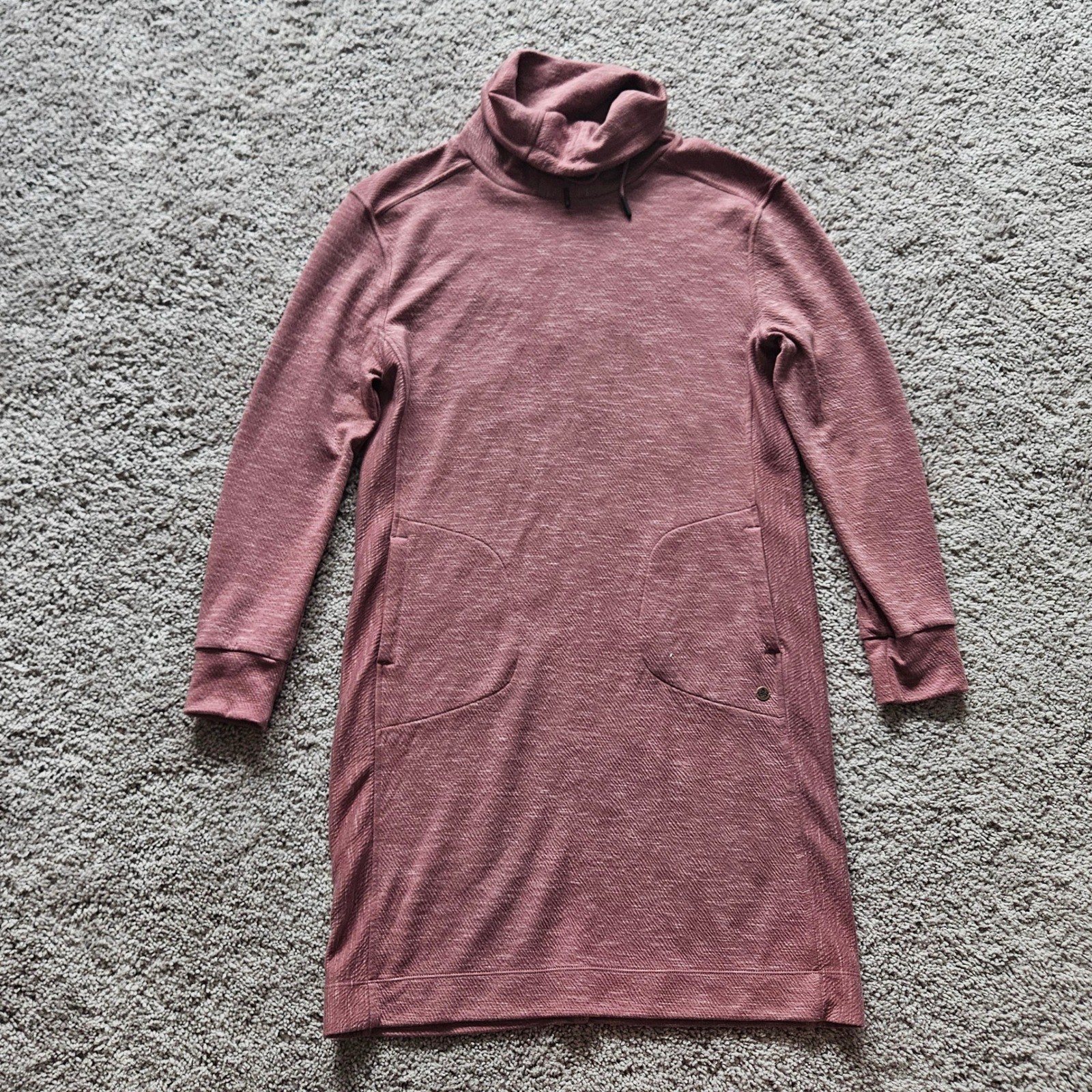 Prana Sunrise Sweatshirt Dress Size L Cowl Neck Pink Heathered Pockets Gorpcore