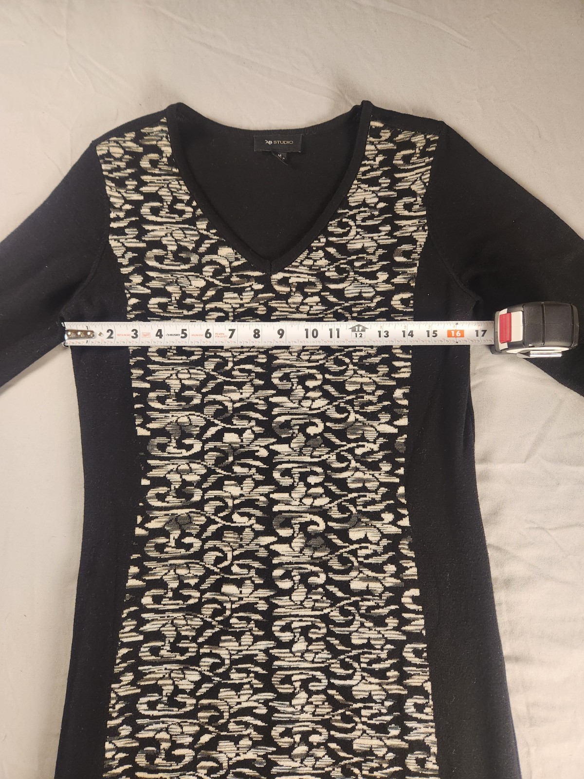 AB Studio Black & Beige Patterned Sweater Dress Women’s Size M
