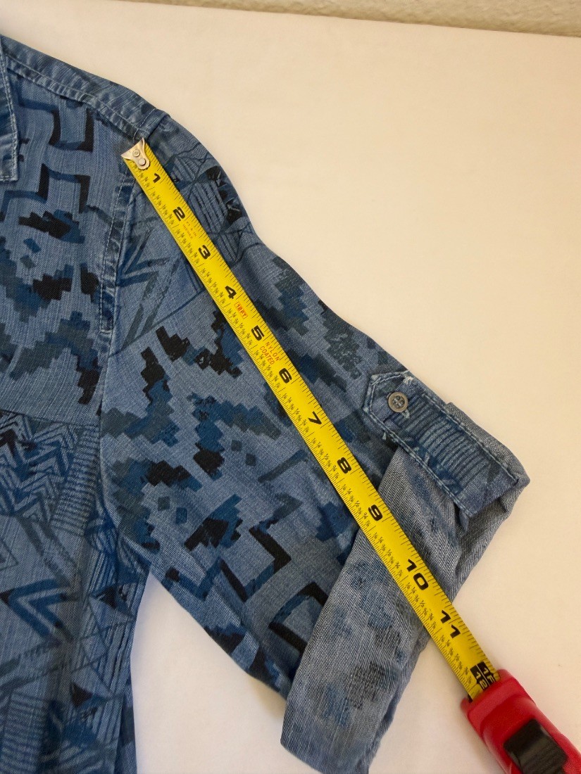 Philosophy Womens Aztec Print Chambray Shirt Dress Tencel Blue Size S