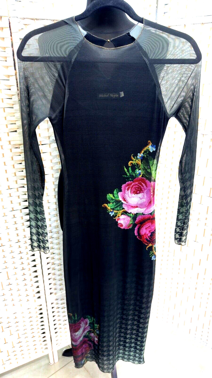 Michal Negrin Length Black Dress With Colorful Flowers Dress Size – XS –