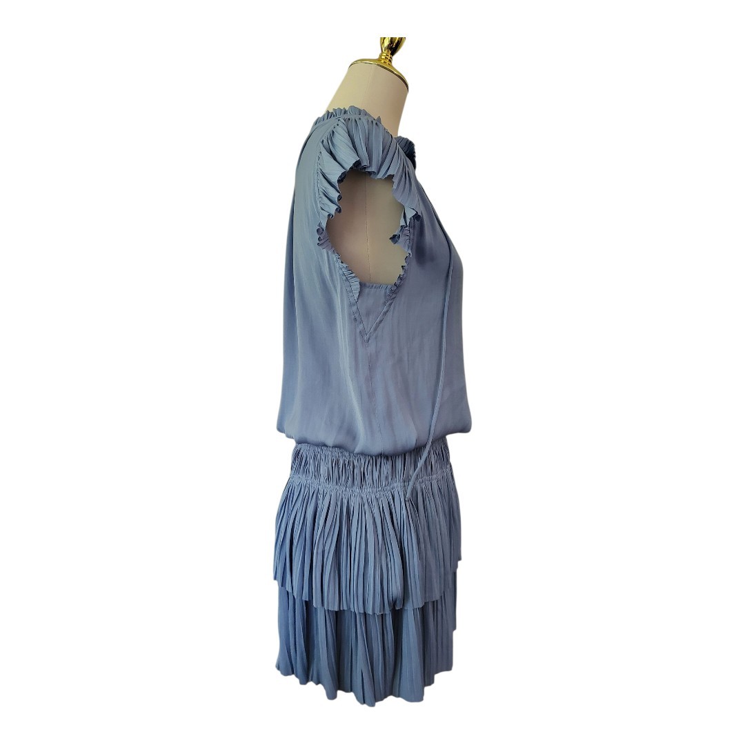 Current Air Zoey Pleated Mini Dress Womens S Blue Tiered Ruffle Drop Waist