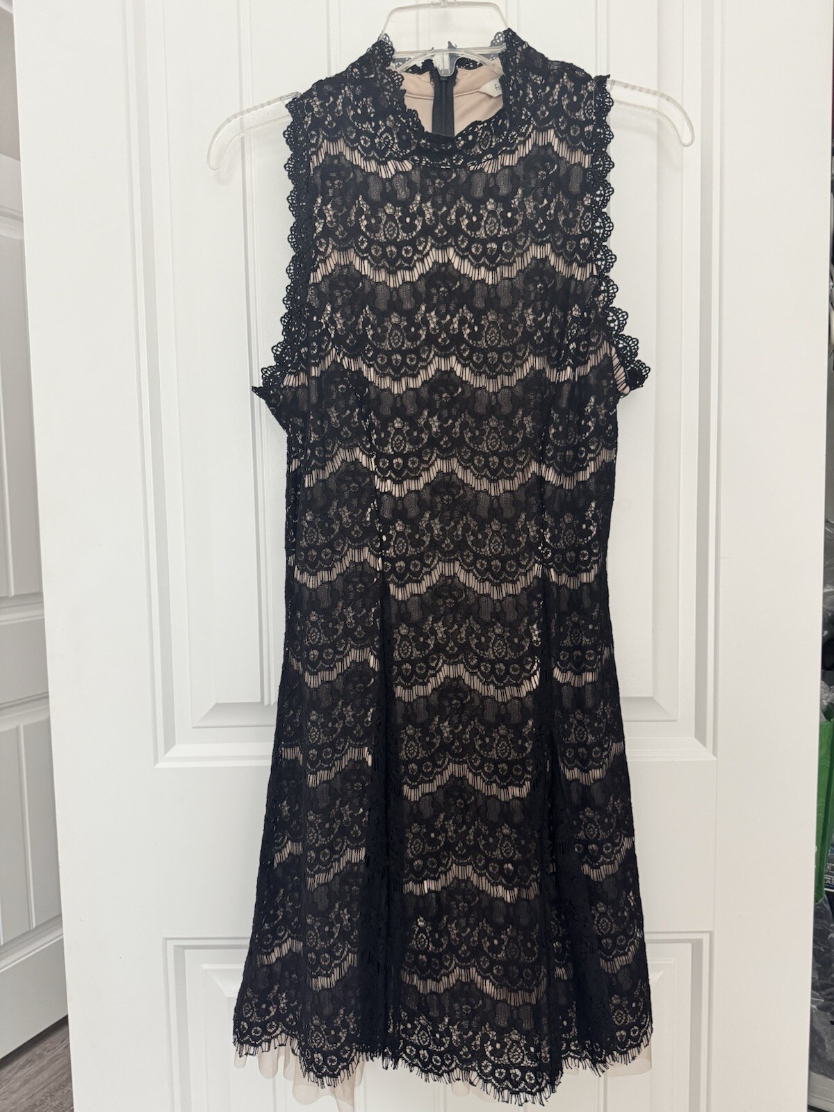 Francesca’s Lace Fit & Flare Dress Women’s Medium High-Neck Knee-Length Black