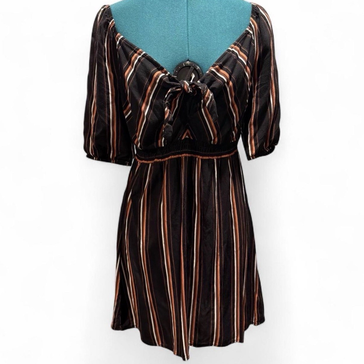 Xhilaration Women’s M Black Striped Square Neck Puff Sleeve Short Dress