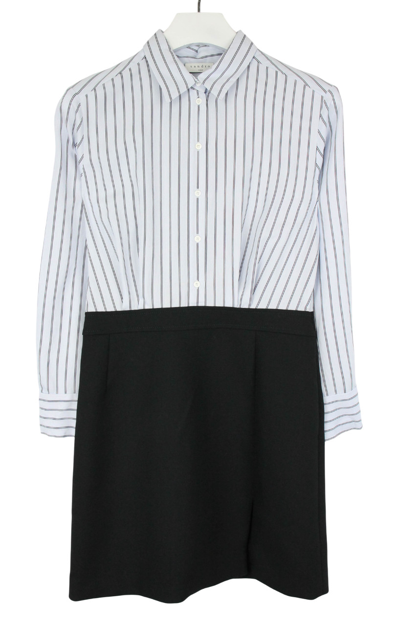 Sandro Dress Womens (EU) 40 Long Sleeve Pinstripe Half Button Polo Shirt Mini