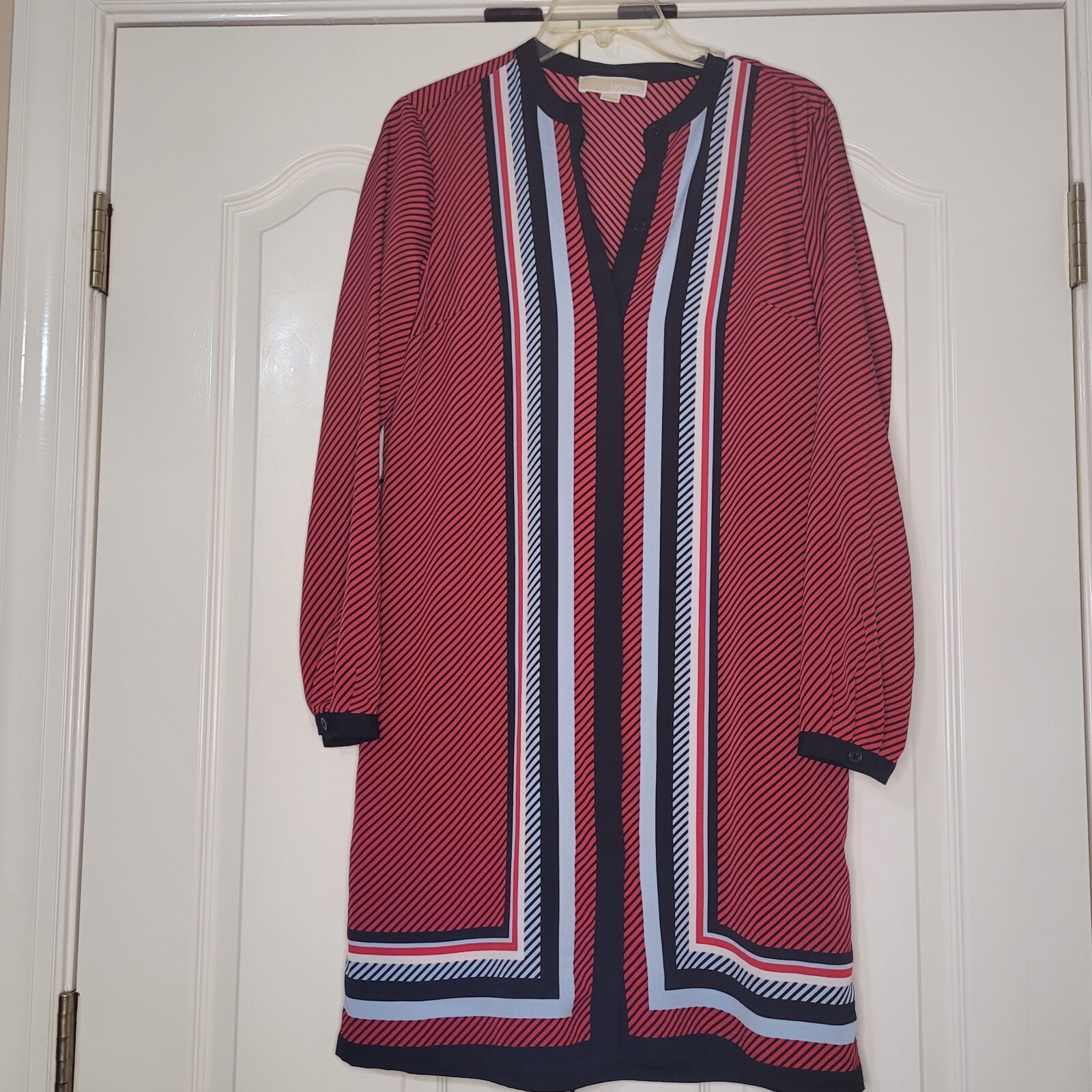 Michael Kors Size Medium Red Black Long Sleeve Dress Shift Career Belt Missing