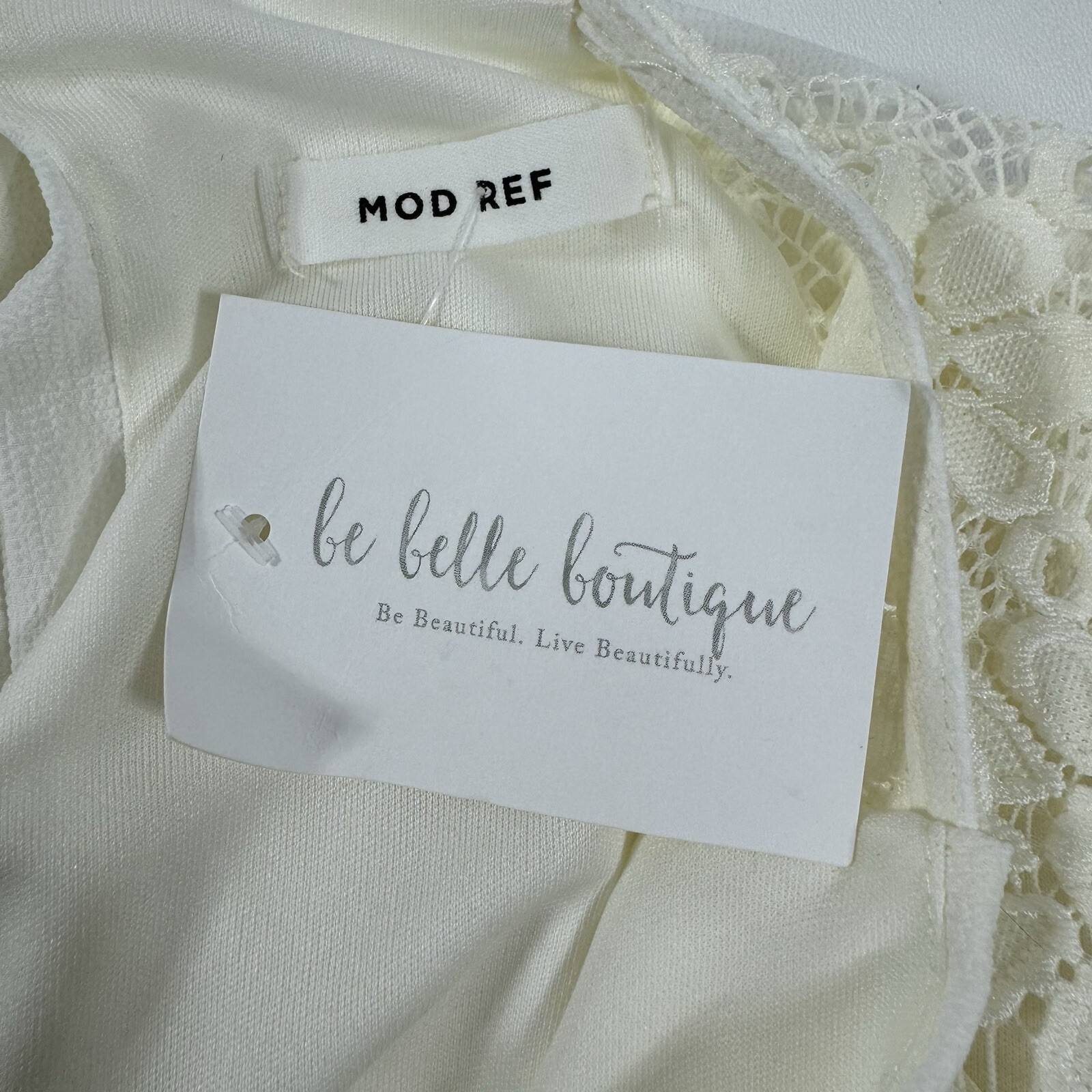 NWT Mod Ref M White Lacey Short Dress Capsule Neutral Beach Wedding Vacation NEW