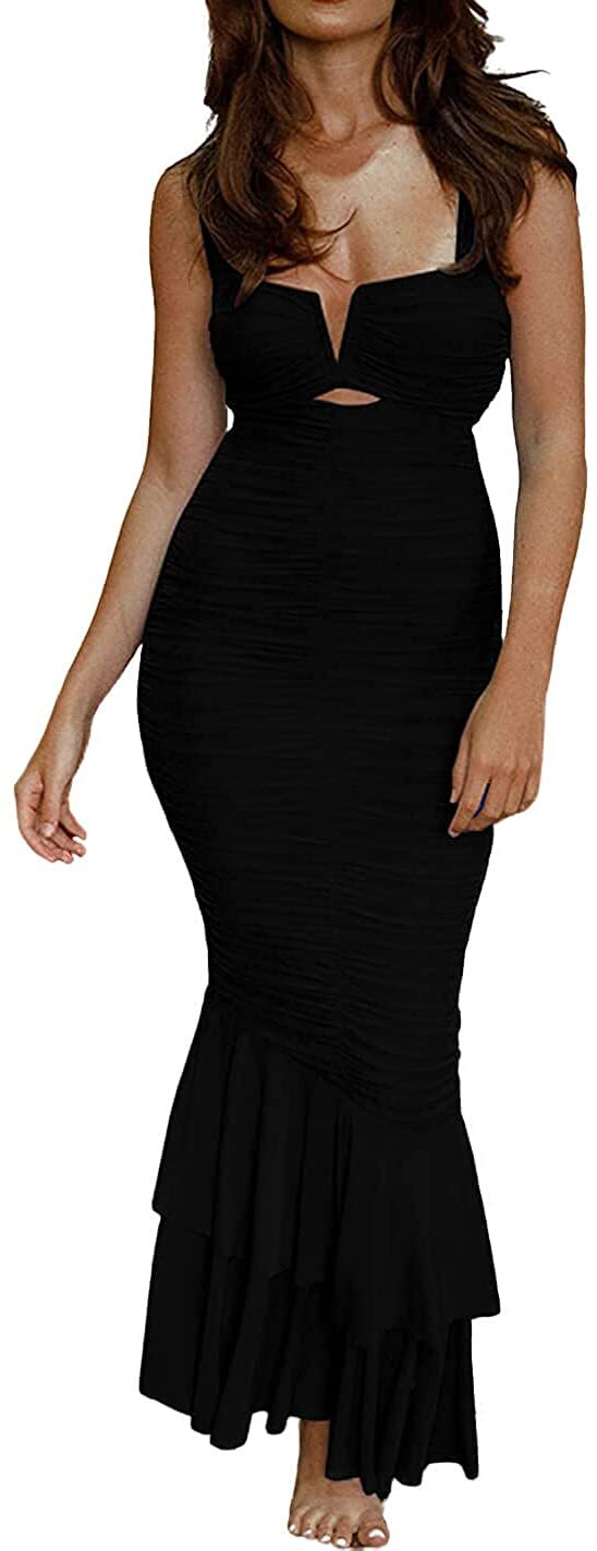 Women’s Sleeveless Strappy Prom Party Evening Ruched Bodycon Mermaid – Chartou