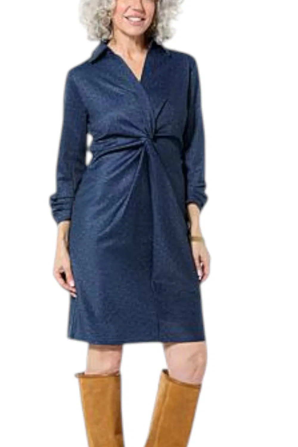 Colleen Lopez Women’s Denim Twist-Front Ponte Dress Medium Wash