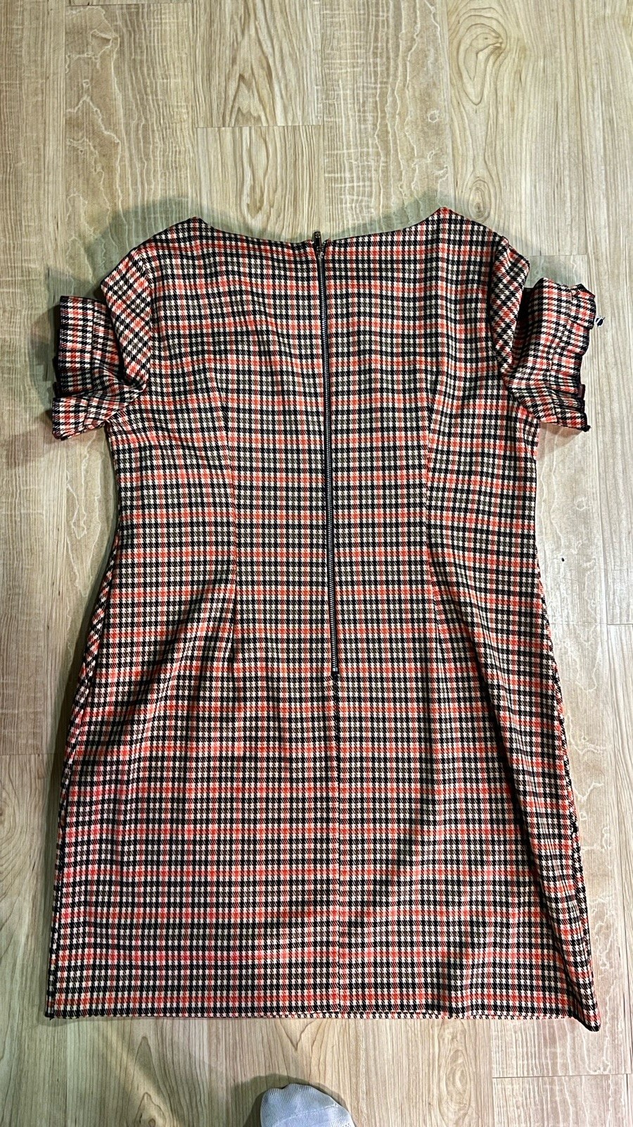 Tommy Hilfiger Plaid Houndstooth Dress Short Cap Sleeve Knee Length Size 14 Chic