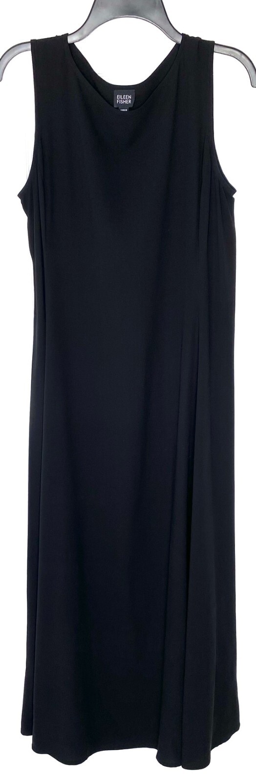 EILEEN FISHER Black Princess Seam Silk Georgette Crepe Maxi Midi Dress M = 10/12