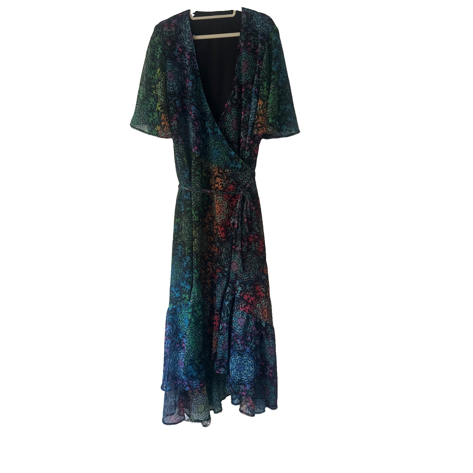 Roman size 20 Green Multi Abstract Print Maxi Wrap Dress Chiffon. Wedding BNWOT