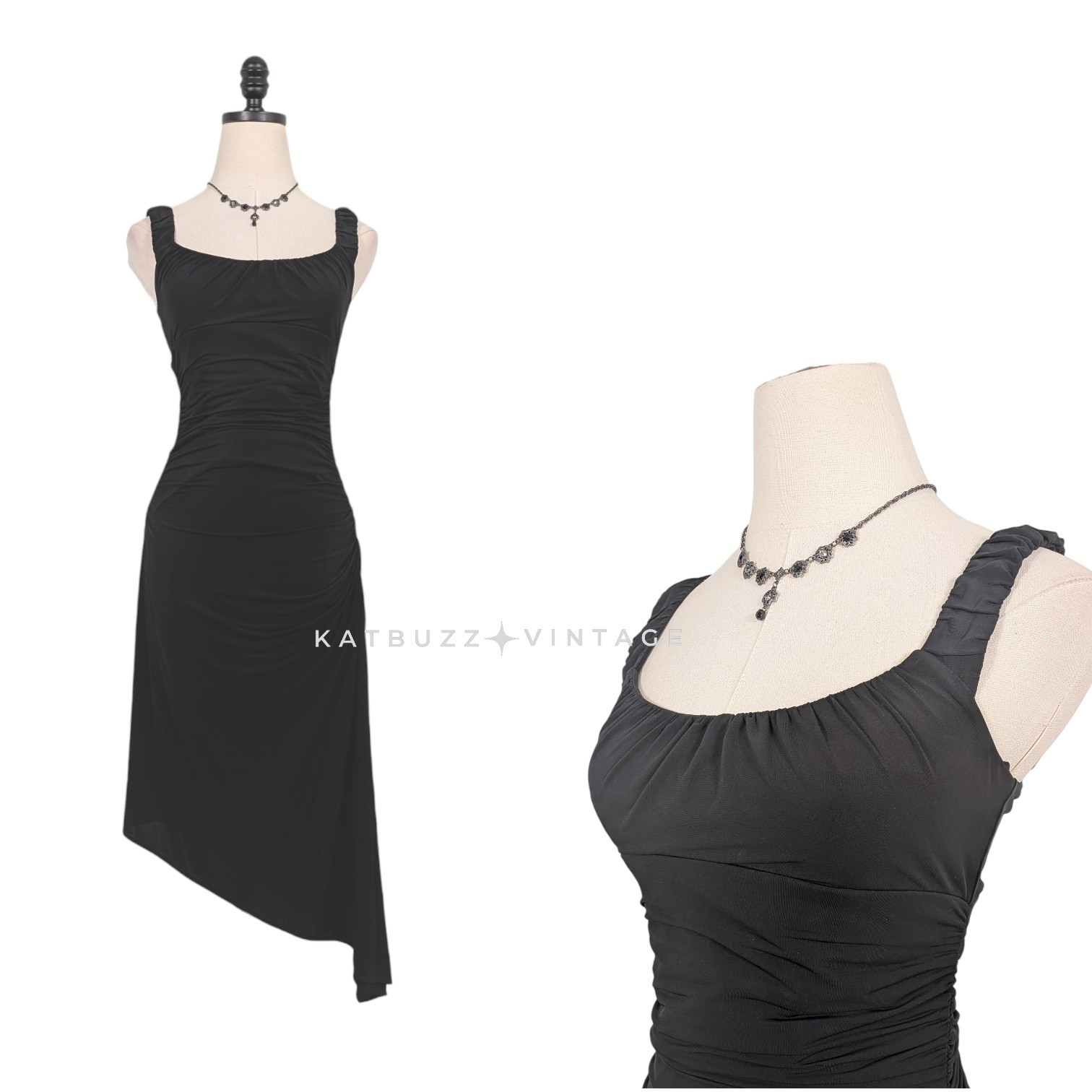 Y2K BCBG Midi Babydoll Dress S Black Fairy Goth Asymmetric Cocktail Guest