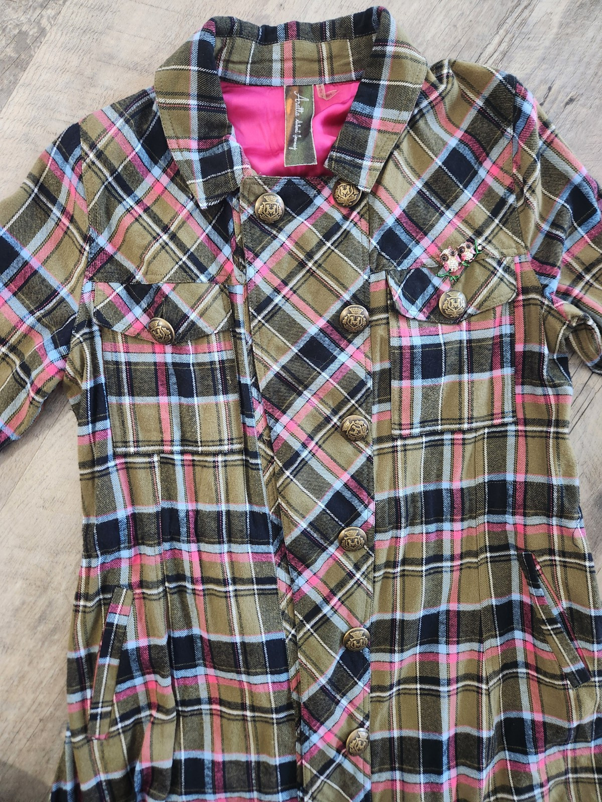 Aratta Spring My Choice Trench Coat Kimono Shirt Medium HOT PINK OWL