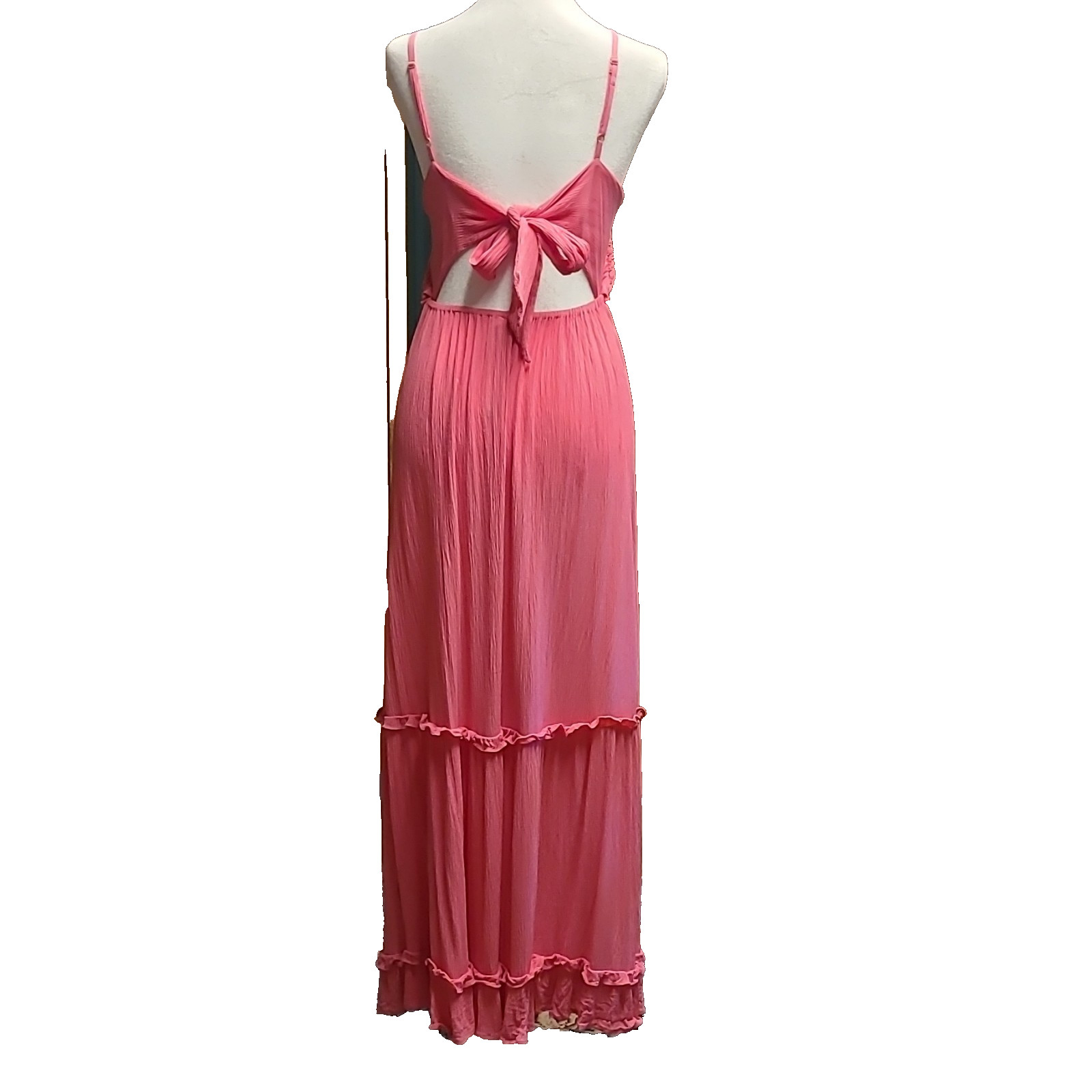 Charlotte Russe Boho Pink Crochet Pleated Strappy Maxi Style Sun Dress Size S