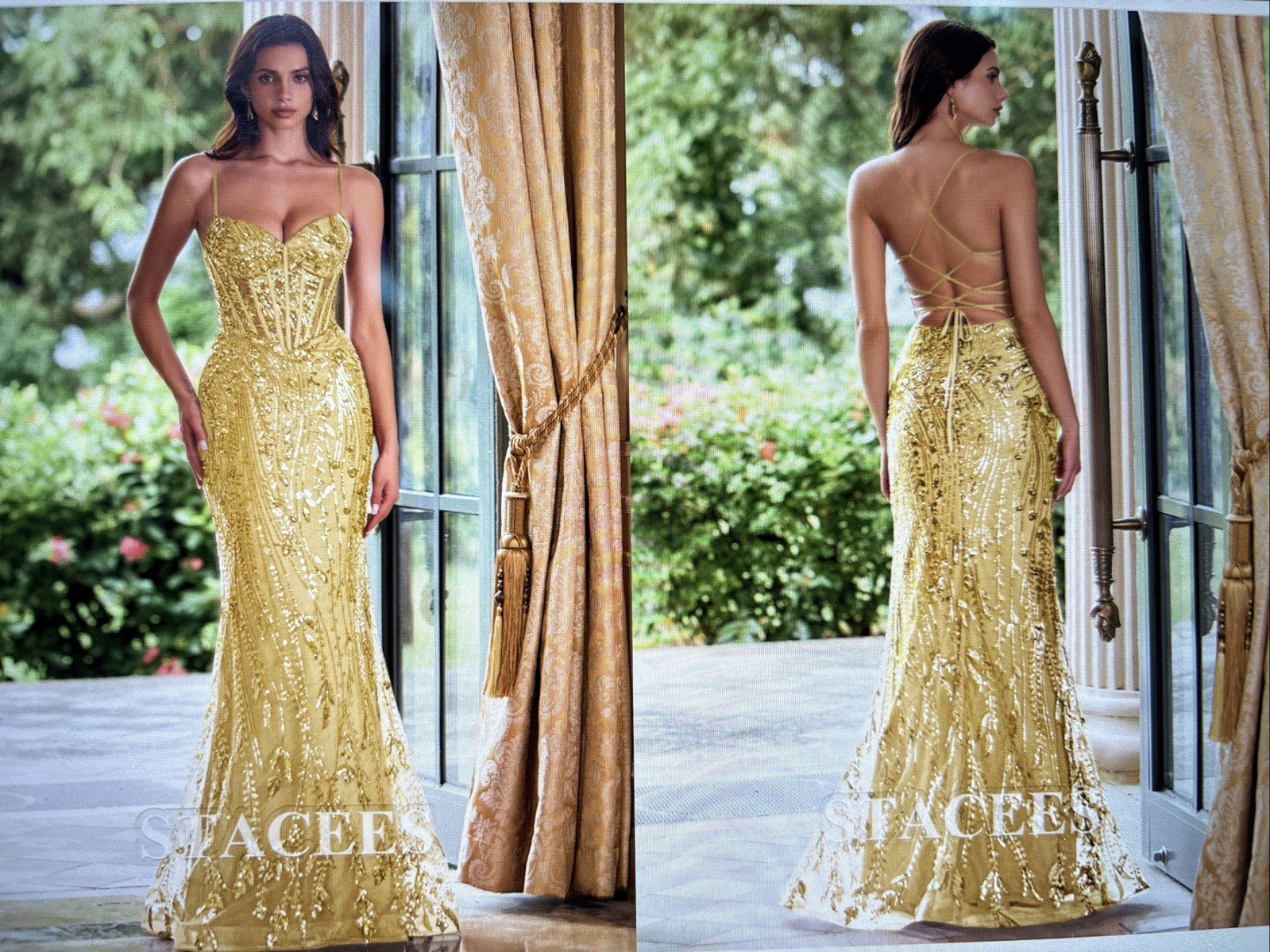 STACEES Trumpet/Mermaid Sequined Prom Dress V Neck Floor-Length Size 2