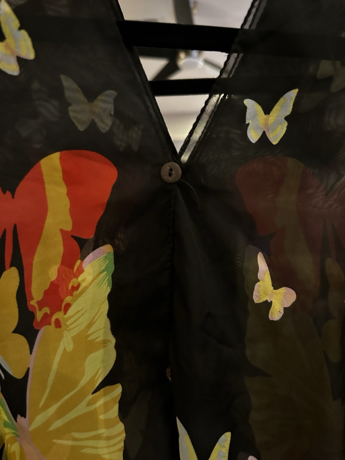 VTG : Black Butterfly Shape And Print Beach Wear, W : 40 “L 32”
