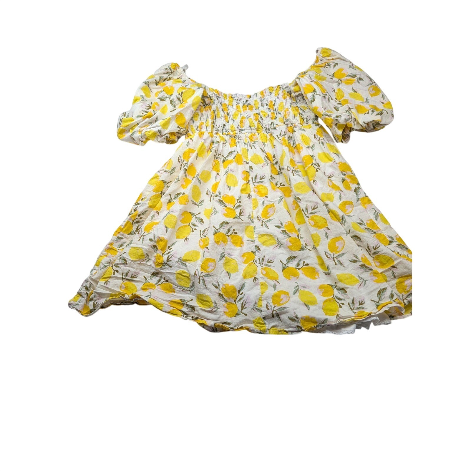 Trixxi Los Angeles Lemon Print Puff Sleeve Mini Dress Yellow White Medium