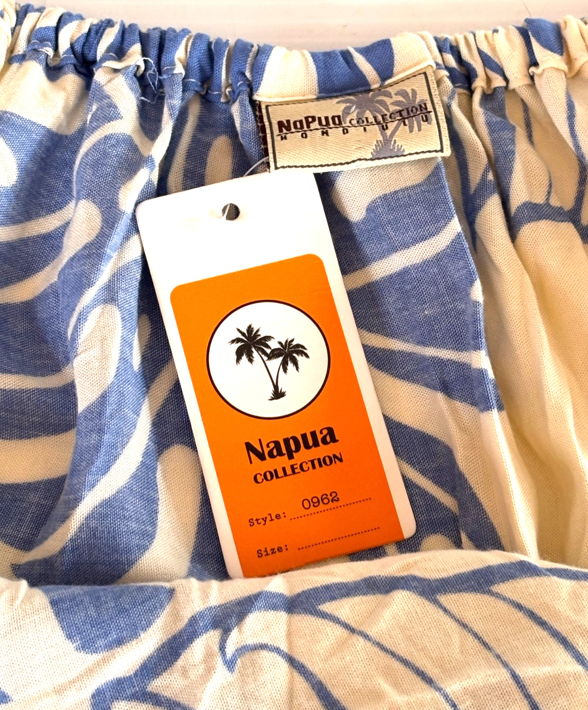 Napua Collection Honolulu Reverse Monstera Blue Rayon Knee Length Sun Dress NWT