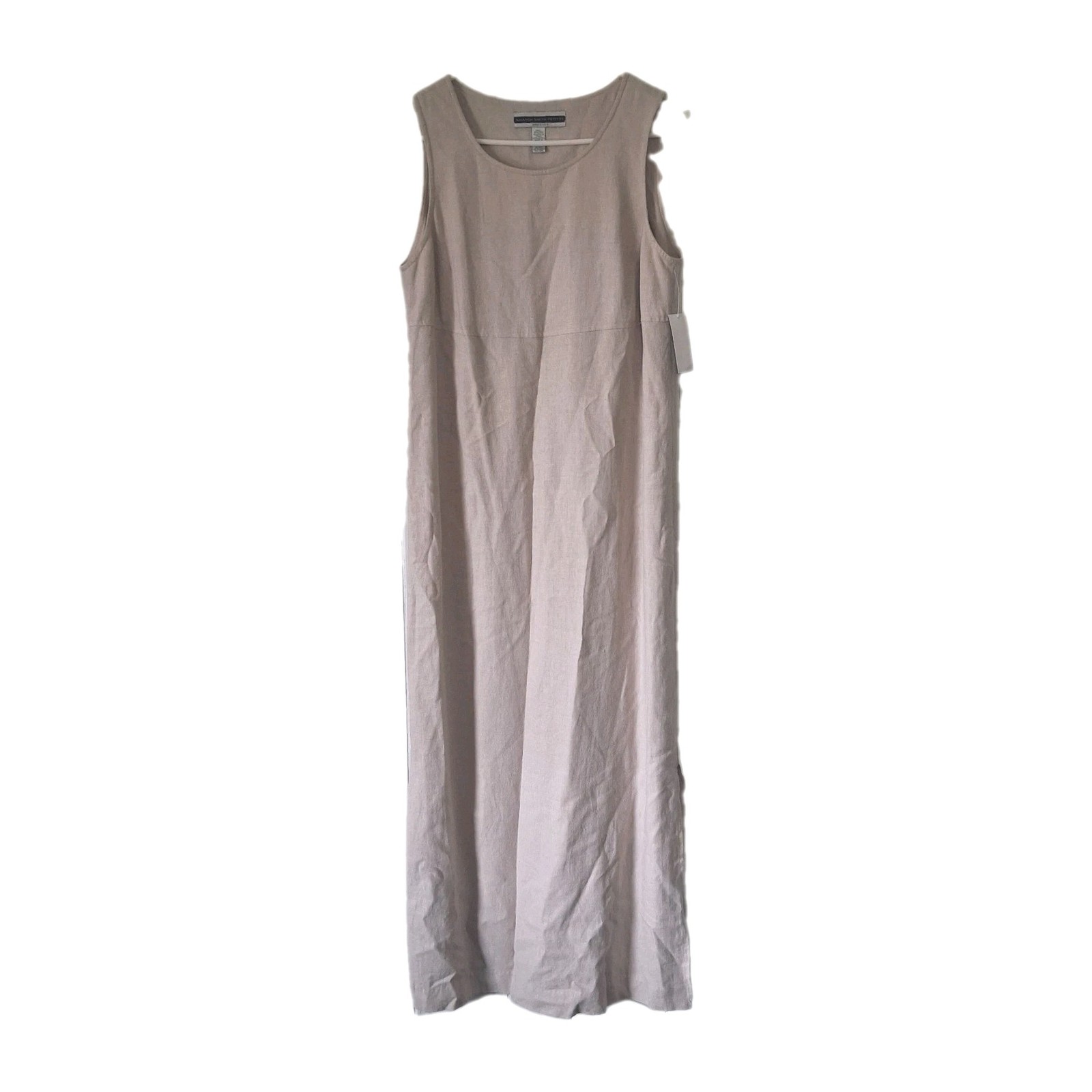 Amanda Smith Maxi Dress Women’s 8P Tan Solid Jumper Linen Blend Lined Teacher