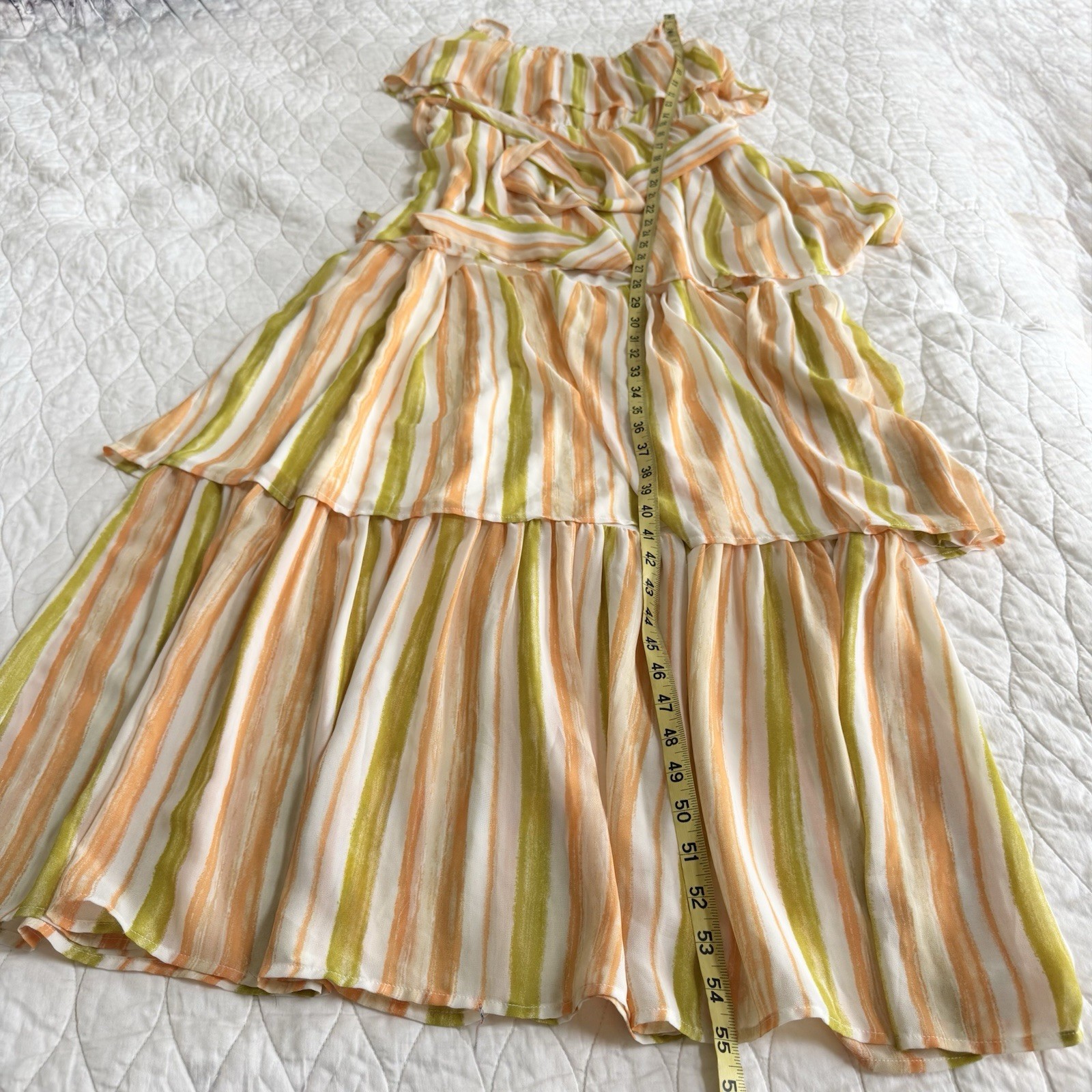 Evolutionary Ruffle Tiered Striped Maxi Dress XL Chiffon Boho Resort Coastal