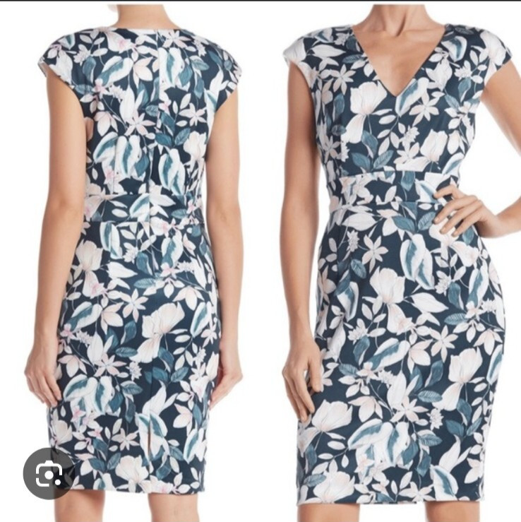 Alexia Admor Women’s Sz S Tropical Floral V-neck Feminine Sheath Dress