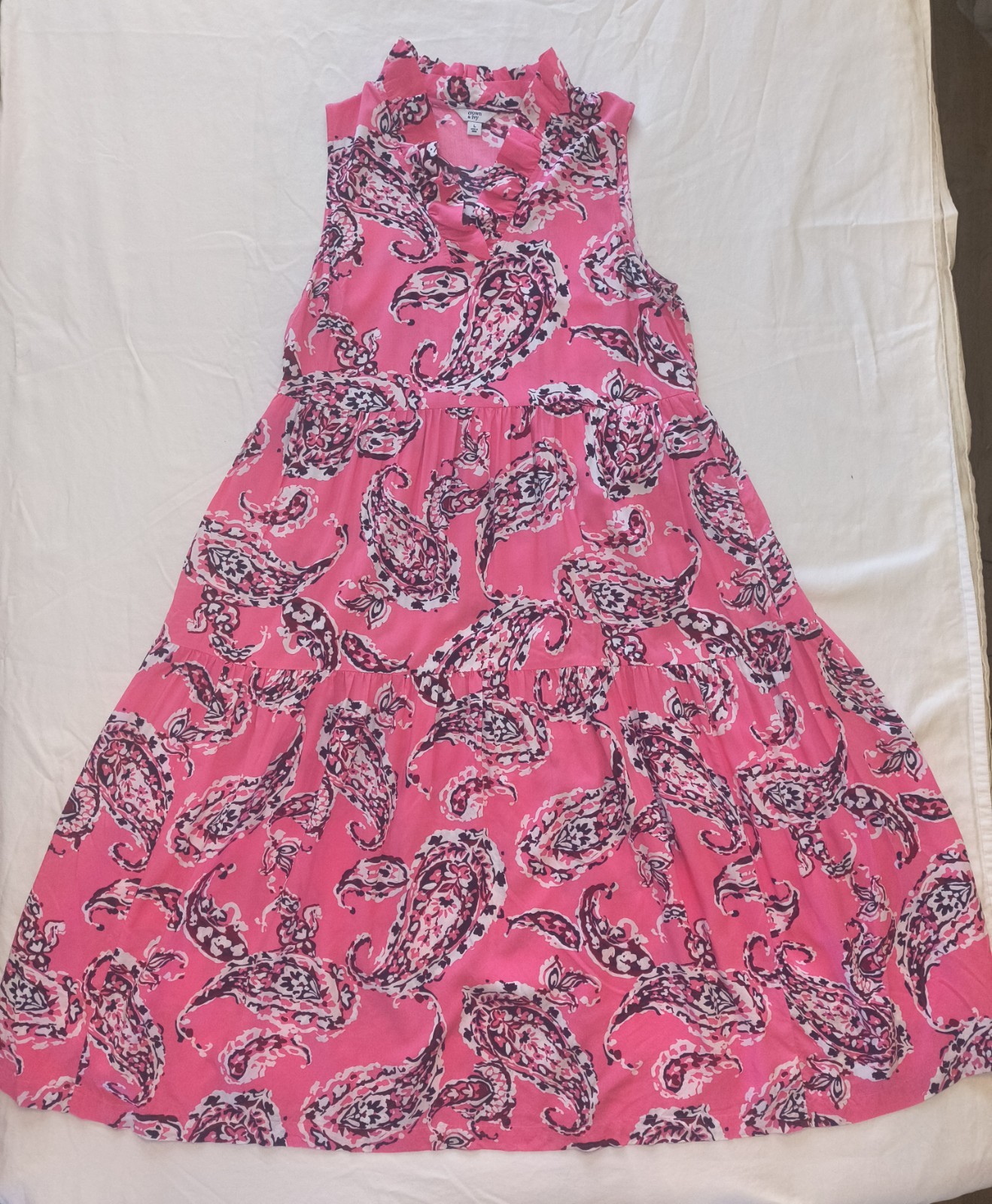 Crown & Ivy Sleeveless Midi Dress, Bright Pink Paisley, Size L