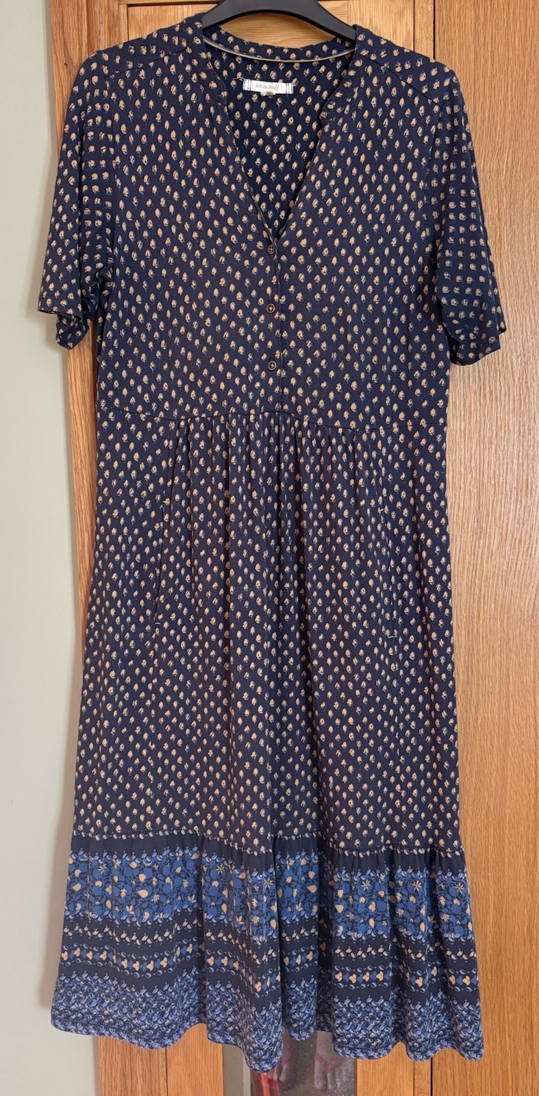 White Stuff Ladies Naya Navy Blue & Beige Tiered Maxi Dress ~ Size 12