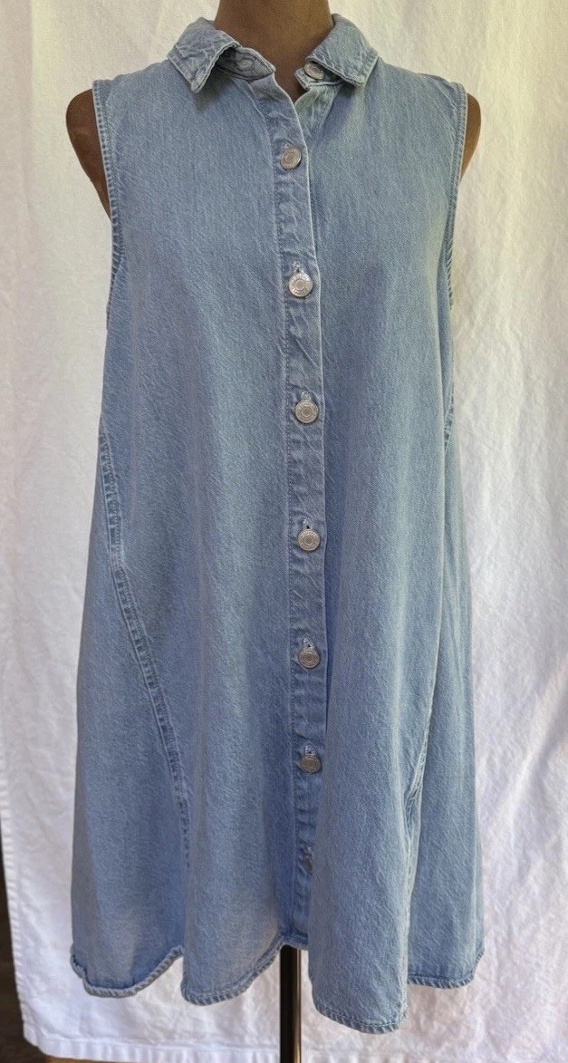 Z Supply Denim Midi Dress Buttons Front Women’s Sleeveless Size Small Casual Top