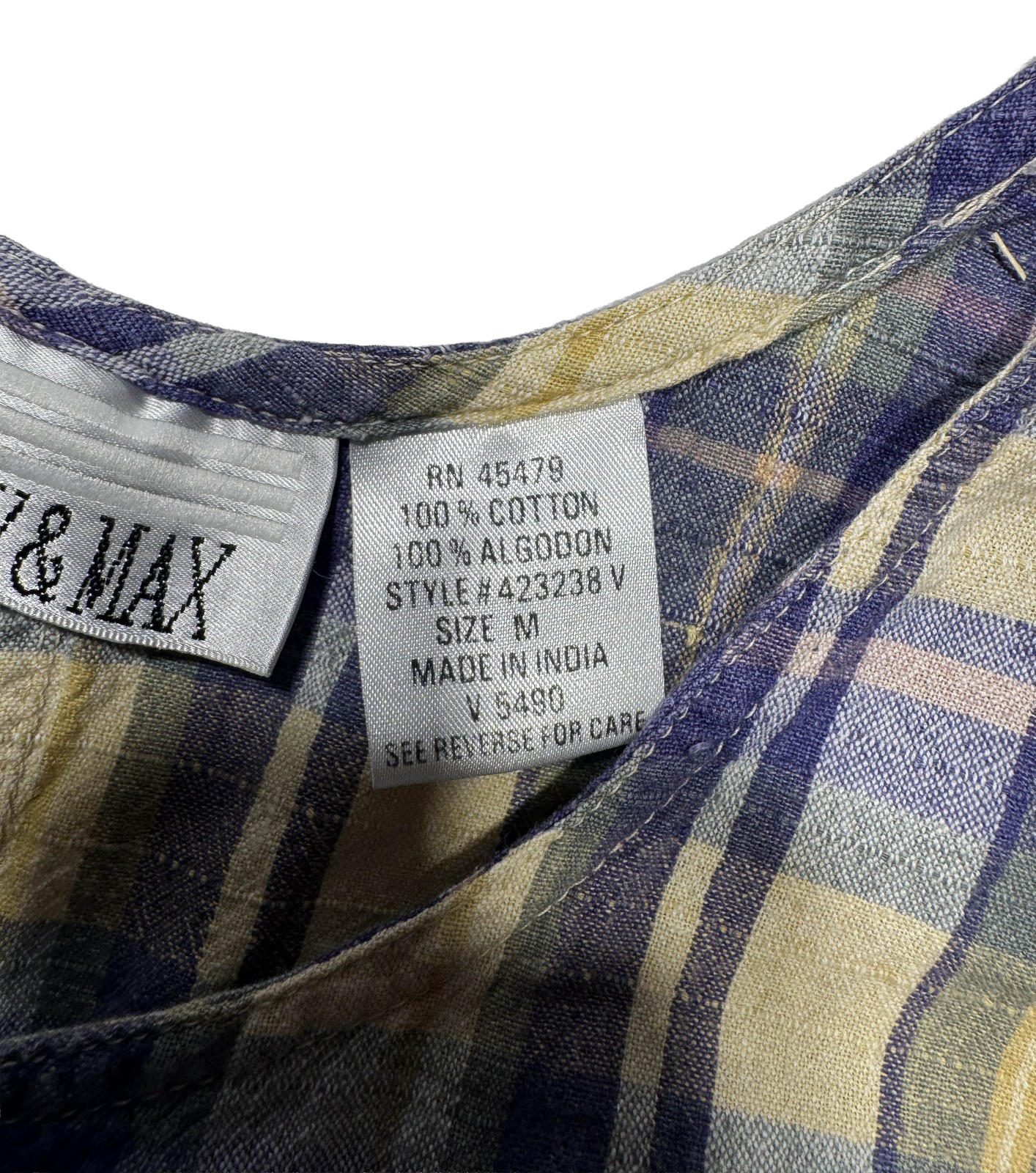 Casey & Max Plaid Cotton Sleeveless Dress Size M