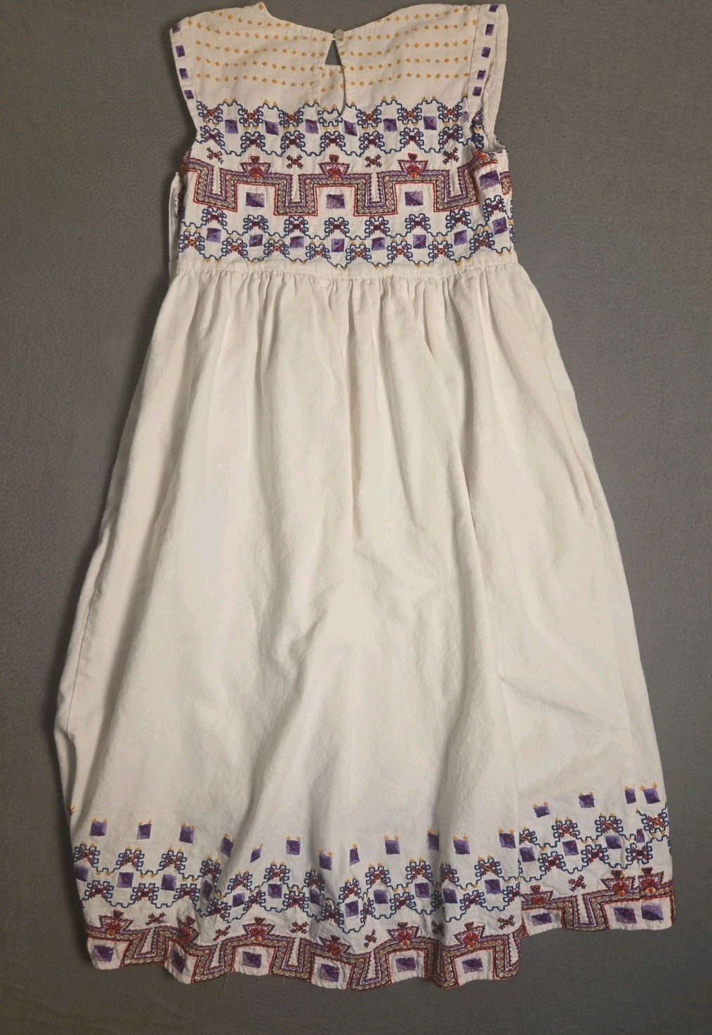 Suno NY White Cotton Geometric Embroidered Boho Sleeveless Midi Dress Size 2