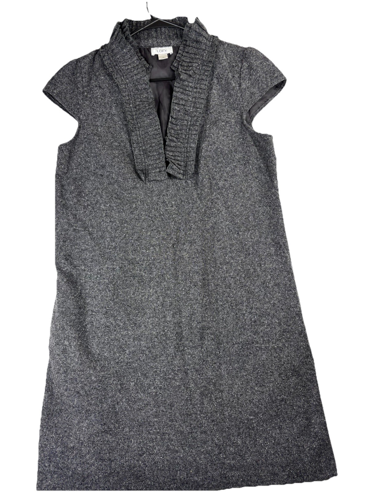 Ann Taylor LOFT Gray Wool Blend Sweater Dress Womens Size 12 Ruffle Collar