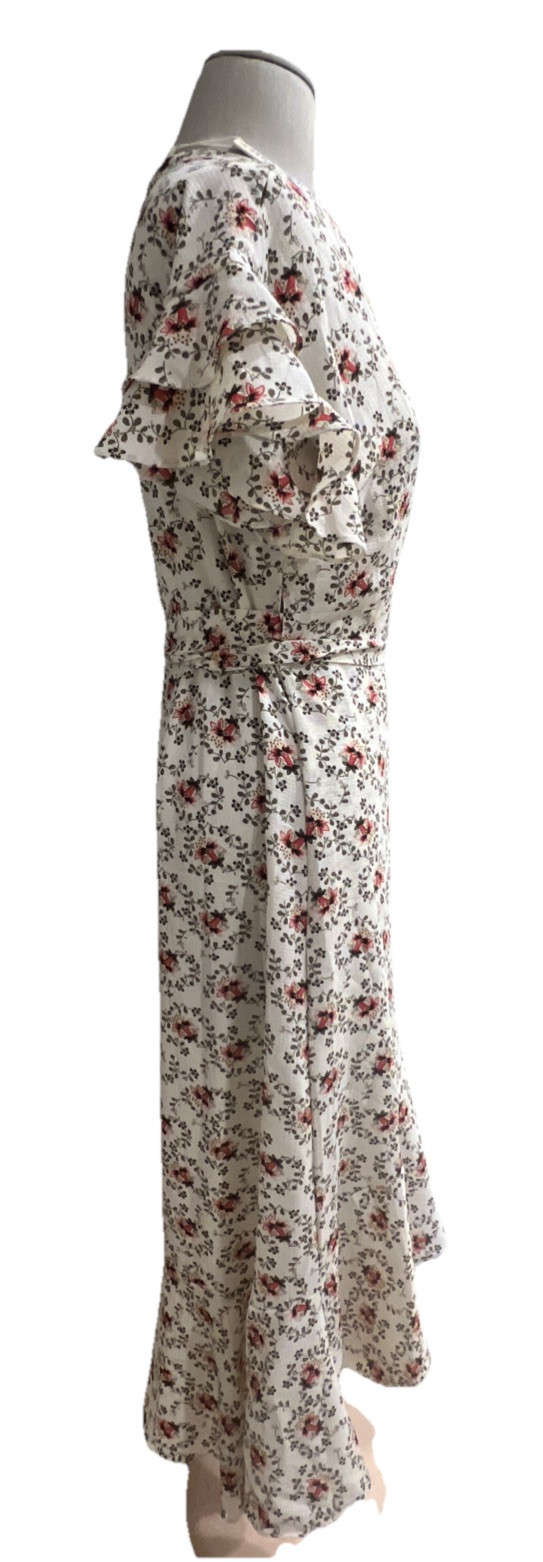 Max Studio Women Flutter Cap Sleeves Wrap Dress Crepe High/Low Sz MED Floral NWT