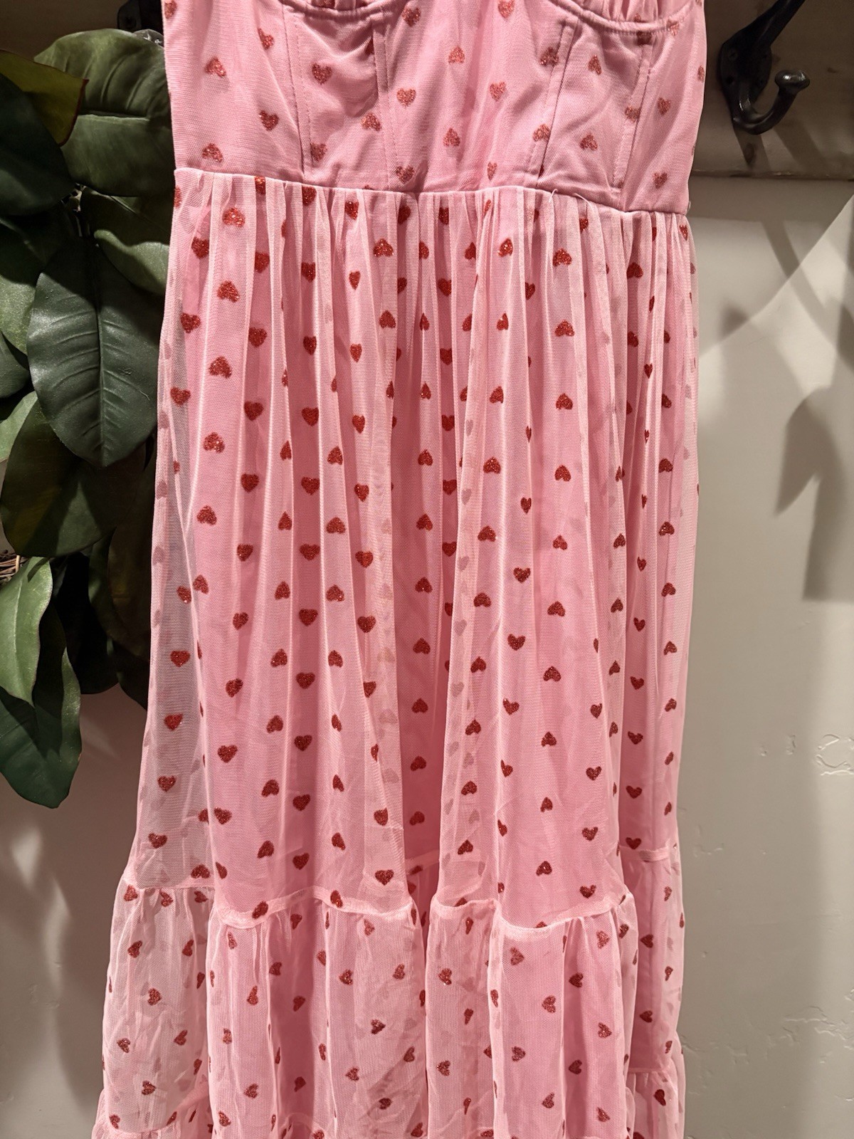 Betsey Johnson Heart Pink Bustier Corset Tulle Midi Dress 4 #0041