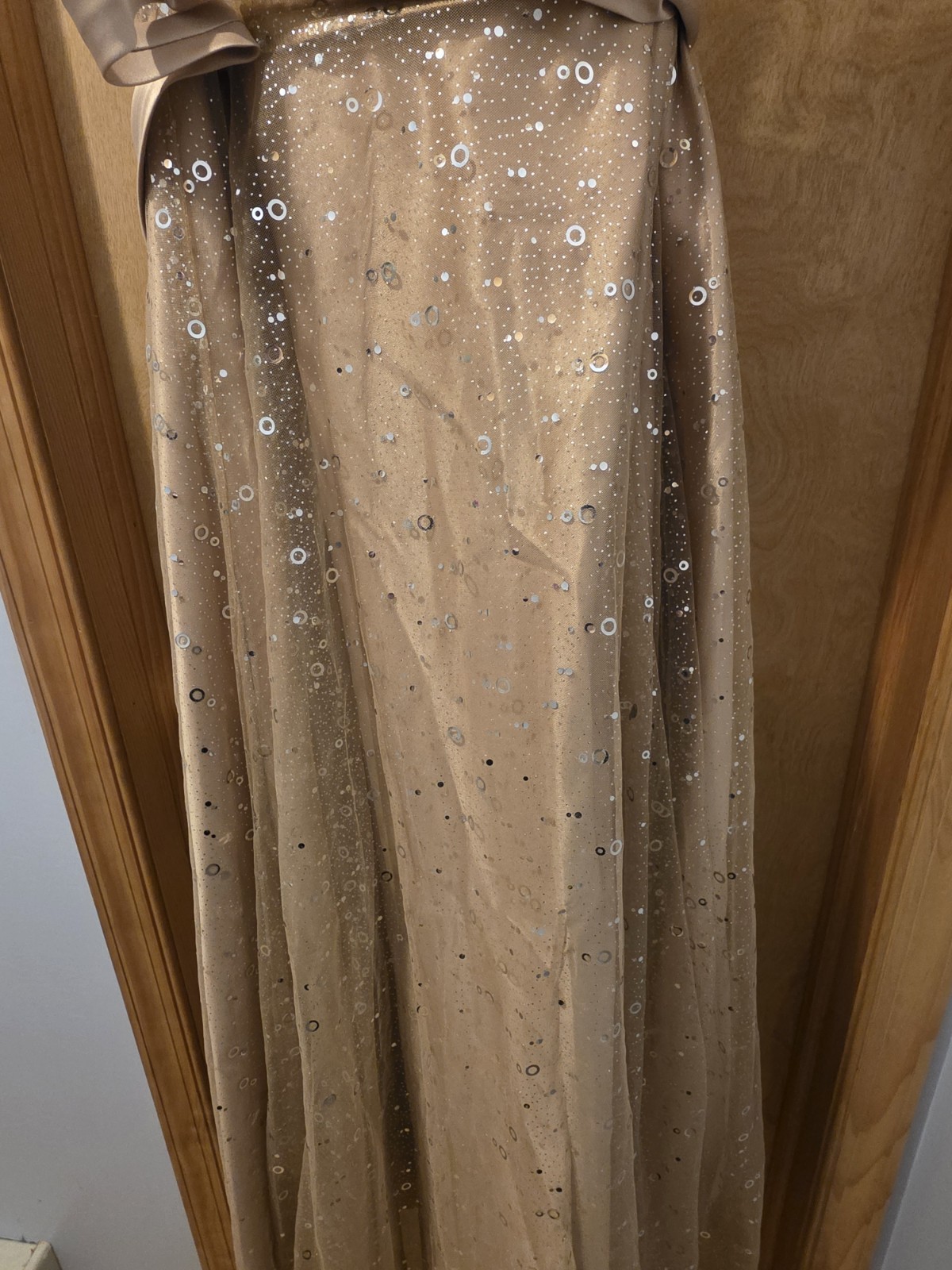 SHEIN CURVE Champagne Sequin Mesh Sweetheart Neck Short Sleeve Gown 3XL Belted